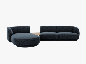 Canapea cu colt modulara si masa de cafea albastru royal din textil pentru 3 persoane Miley Chenille Left Micadoni