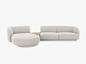 Canapea cu colt modulara si masa de cafea gri deschis din textil pentru 3 persoane Miley Chenille Left Micadoni
