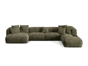 Canapea cu colt modulara verde din textil pentru 5 persoane Martina Corduroy Right Micadoni