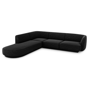 Canapea cu colt neagra din textil pentru 6 persoane Miley Left Micadoni