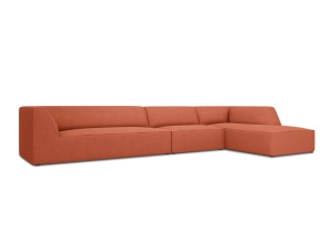 Canapea cu colt rosu corai din textil pentru 5 persoane Ruby Right Micadoni