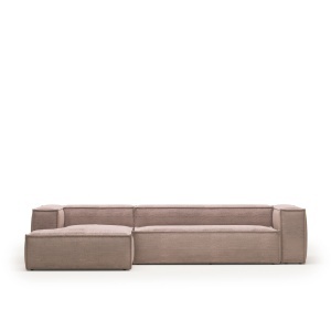 Canapea cu colt roz din catifea pentru 4 persoane Blok FR Left Kave Home