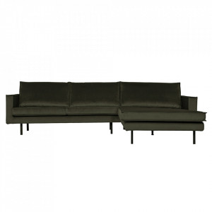 Canapea cu colt verde inchis din catifea 300 cm Rodeo Right Woood