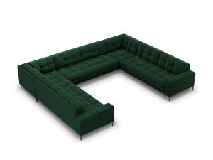 Canapea cu colt verde inchis din catifea pentru 9 persoane Mamaia Velvet Black Micadoni