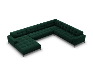 Canapea cu colt verde inchis/neagra din catifea pentru 7 persoane Mamaia U Right Micadoni