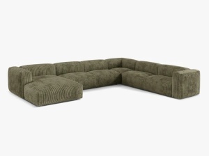 Canapea cu colt verde muschi din textil pentru 6 persoane Martina Corduroy Right Micadoni