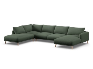 Canapea cu colt verde muschi din textil pentru 6 persoane Naomi Left Micadoni