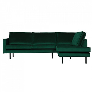 Canapea cu colt verde padure din catifea 266 cm Rodeo Right BePureHome