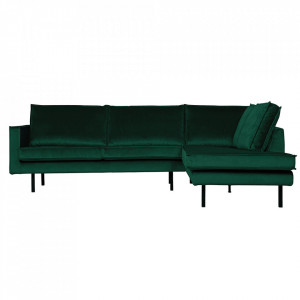 Canapea cu colt verde padure din catifea 266 cm Rodeo Right Woood