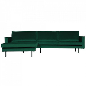 Canapea cu colt verde padure din catifea 300 cm Rodeo Left Woood