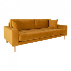 Canapea din catifea galben mustar pentru 3 persoane Lido House Nordic