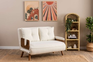 Canapea extensibila alba din textil pentru 2 persoane Cosmo Teddy The Home Collection