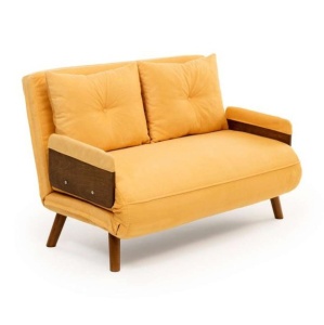 Canapea extensibila galben mustar din textil pentru 2 persoane Cosmo The Home Collection
