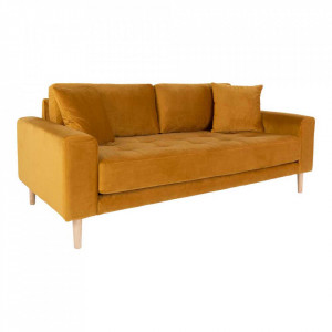 Canapea galben mustar din catifea pentru 2,5 persoane Lido House Nordic