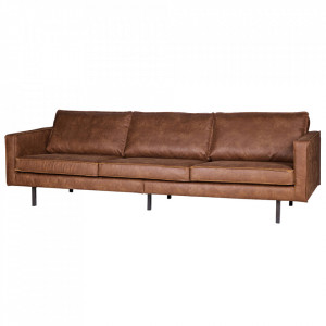Canapea maro din piele pentru 3 persoane Rodeo Cognac Be Pure Home