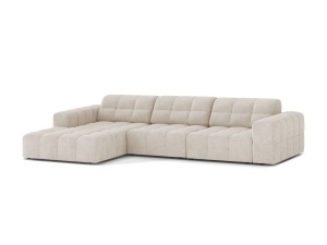 Canapea modulara cu colt bej deschis din textil pentru 4 persoane Jennifer Chenille Left 294 Micadoni