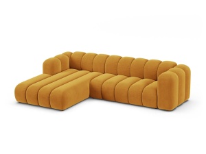 Canapea modulara cu colt galbena din catifea pentru 4 persoane Lupine Left Micadoni