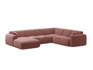 Canapea modulara cu colt roz flamingo din catifea pentru 6 persoane Molino Panoramic Right Micadoni