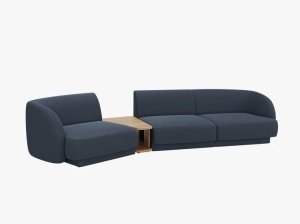 Canapea modulara cu masa de cafea albastru inchis din textil pentru 3 persoane Miley Boucle Left Micadoni