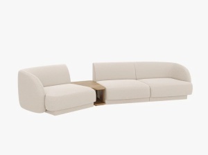 Canapea modulara cu masa de cafea bej din textil pentru 3 persoane Miley Boucle Left Micadoni