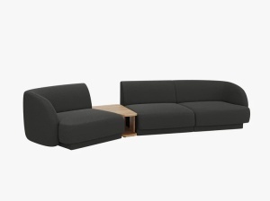 Canapea modulara cu masa de cafea neagra din textil pentru 3 persoane Miley Boucle Left Micadoni
