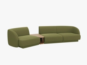 Canapea modulara cu masa de cafea verde oliv din textil pentru 3 persoane Miley Boucle Left Micadoni
