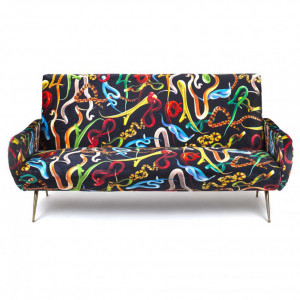 Canapea multicolora din poliester si lemn pentru 3 persoane Snakes Toiletpaper Seletti