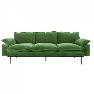 Canapea verde din catifea pentru 3 persoane Retro Royal HKliving