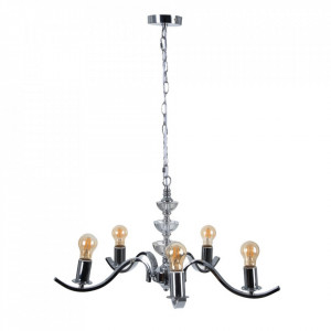 Candelabru argintiu din metal si sticla cu 5 becuri Otaka The Home Collection