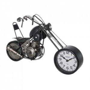 Ceas de masa rotund negru/gri din otel si sticla 28x45 cm Charles Motorcycle Bizzotto