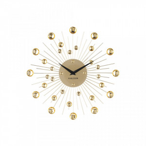 Ceas perete rotund auriu din metal 30 cm Sunburst Present Time