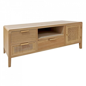 Comoda TV maro din lemn de paulownia si ratan 120 cm Honey The Home Collection