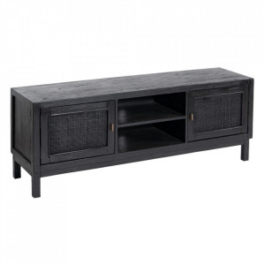 Comoda TV neagra din ratan si lemn mindi 150 cm Vladirov The Home Collection