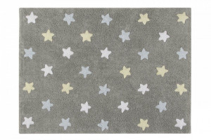 Covor dreptunghiular gri/albastru din bumbac pentru copii 120x160 cm Tricolor Stars Grey Blue Lorena Canals