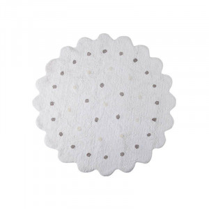 Covor rotund alb din bumbac pentru copii 140 cm Little Biscuit White Lorena Canals
