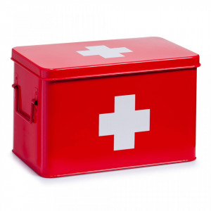 Cutie rosie/alba cu capac din metal pentru medicamente Medicine Box Maxi Zeller