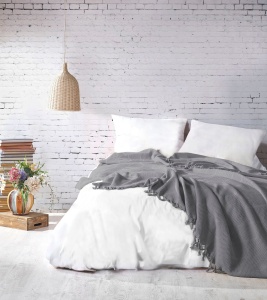 Cuvertura gri deschis din bumbac 220x240 cm Mona Double The Home Collection