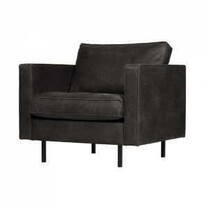 Fotoliu negru din piele Rodeo Classic Woood
