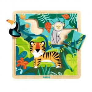 Joc tip puzzle multicolor din lemn Jungle Djeco