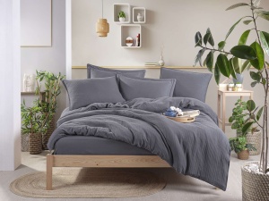 Lenjerie pat gri inchis din bumbac Muslin Double The Home Collection