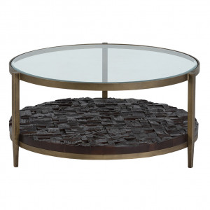 Masa de cafea maro/auriu antichizat din metal 83 cm Lotus Thai Natura