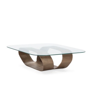 Masa de cafea maro bronz/transparenta din metal 115x115 cm Sonya Thai Natura