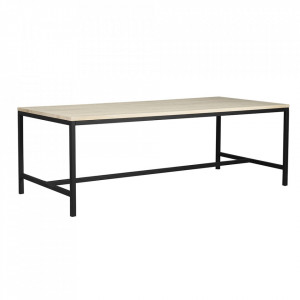Masa dining crem/neagra din lemn de stejar si metal 100x220 cm Everett Rowico Home
