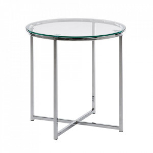 Masuta de cafea transparenta/argintie din sticla si otel 50 cm Divid Kave Home