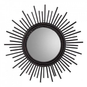 Oglinda rotunda neagra din ratan 66 cm Soleil Moedeko