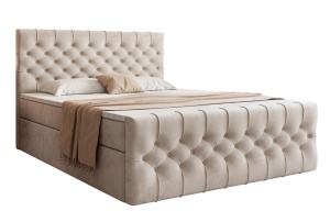 Pat bej din catifea 140x200 cm Kosta Boxspring FURPOL