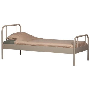 Pat din metal bej nisipiu 90x200 cm Mata Woood