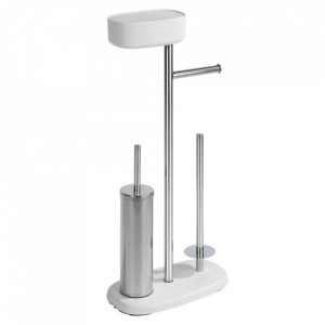 Perie toaleta cu suport hartie igienica argintie/alba din metal Rivazza Wenko
