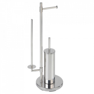 Perie toaleta cu suport hartie igienica argintie din metal Neo Wenko
