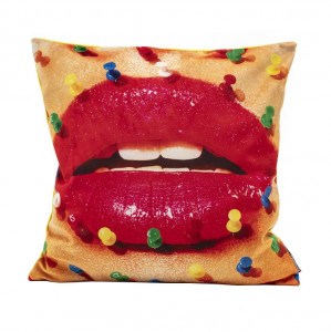 Perna decorativa patrata multicolora din poliester 50x50 cm Mouth With Pins Toiletpaper Seletti